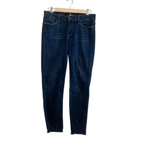 Paige Raw Hem Distressed Mid Rise Skinny Jeans Landyn Blue Size 30